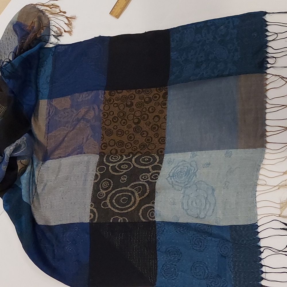 W27×L72 Blue/Brown Pashmina Scarf